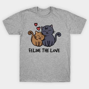 Feline The Love! Cute Kawaii Cats Valentines Day T-Shirt for Cat Lovers T-Shirt